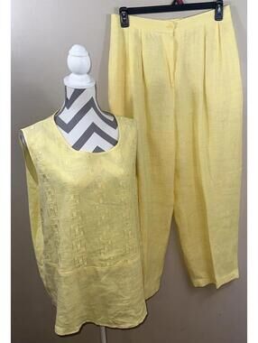 Design Today 100% Linen Pants Set size XL Yellow Spring Easter Fun Outfit